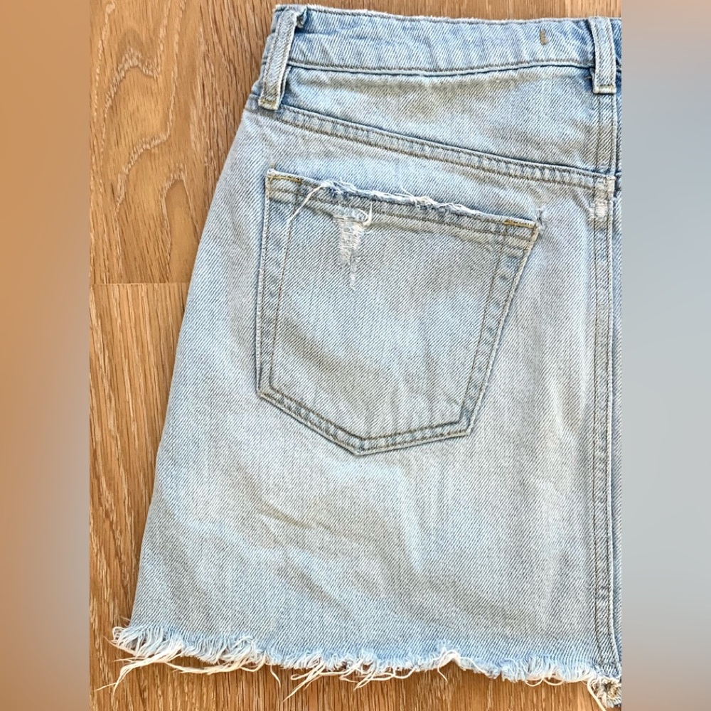 Free People, We The Free - Distressed Jean Skirt, Raw Hem, Denim A-Line, Size 27 - Picture 7 of 10